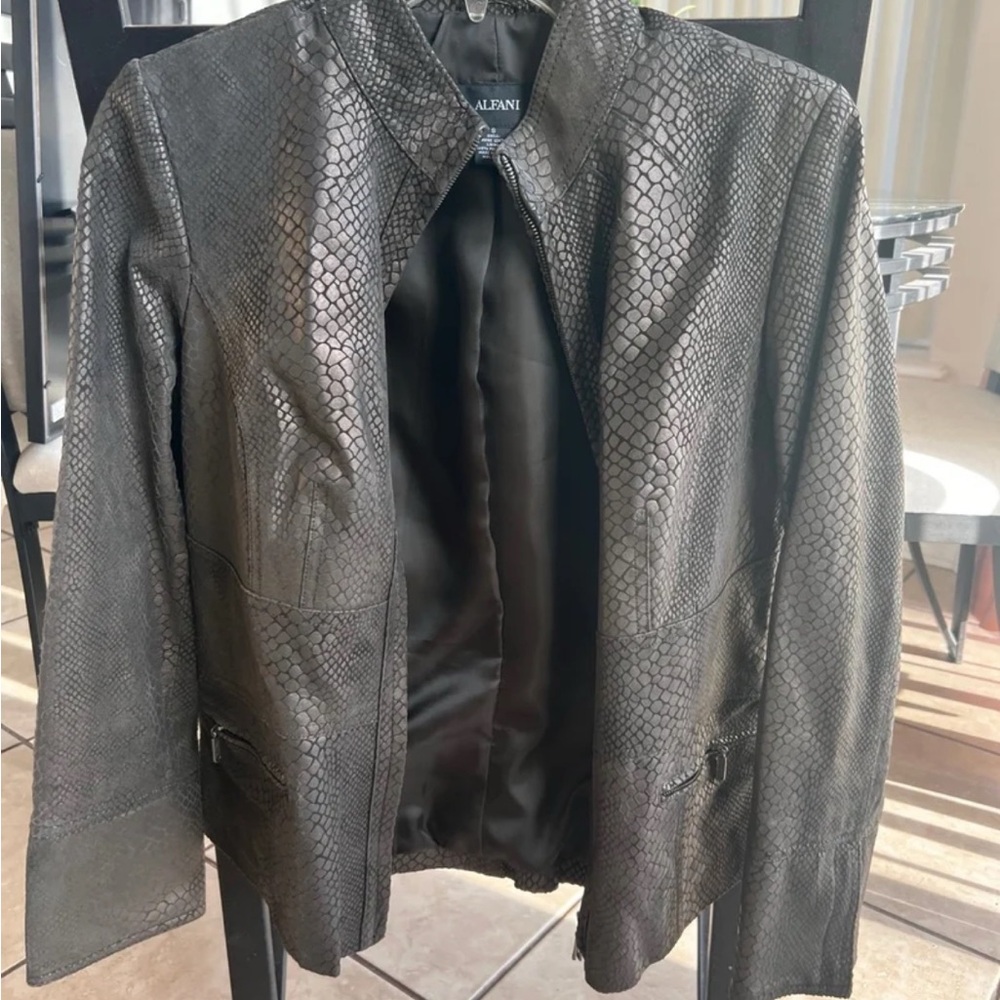 Alfani Charcoal Snake Print Leather Jacket